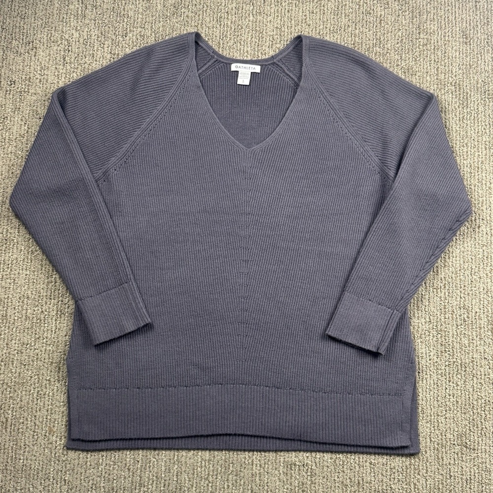 Athleta Womens L Hanover Wool Blend Knit Sweater Pullover V Neck Purple